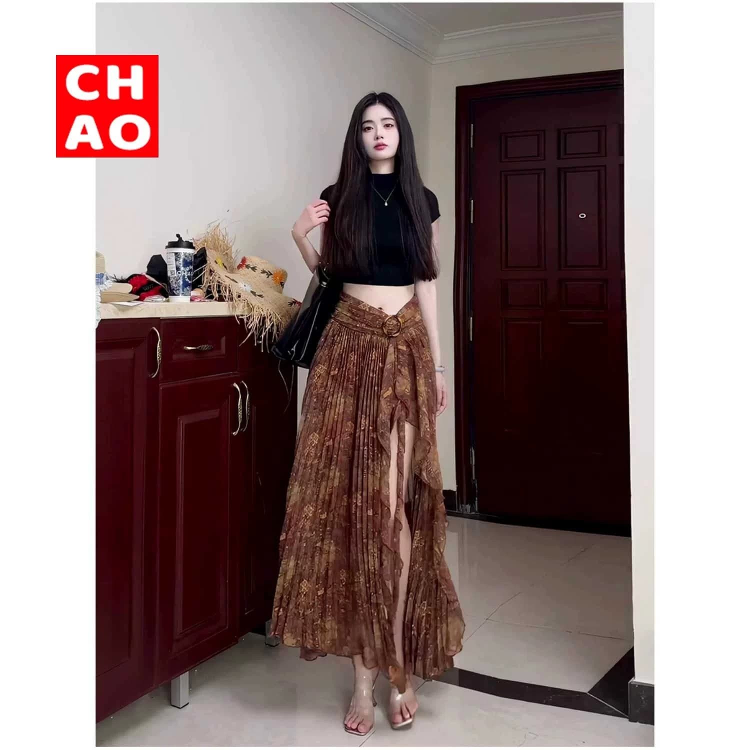 chao 여름 새로운 고급 센스 반신 스커트 아이들 슈퍼 잘 생긴 하이웨이스트 슬림해 보이는 휴가 바람 Chic 아름다운 롱 스커트 상세 이미지 4