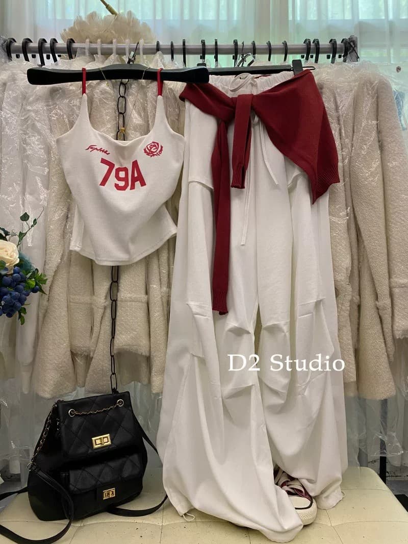 한 부서 느긋한 숫자 프린트 바람 캐미솔 와이드 레깅스 바지 여름 빛 요리 한 캐주얼 외국 가스 투피스 슈트 상세 이미지 15