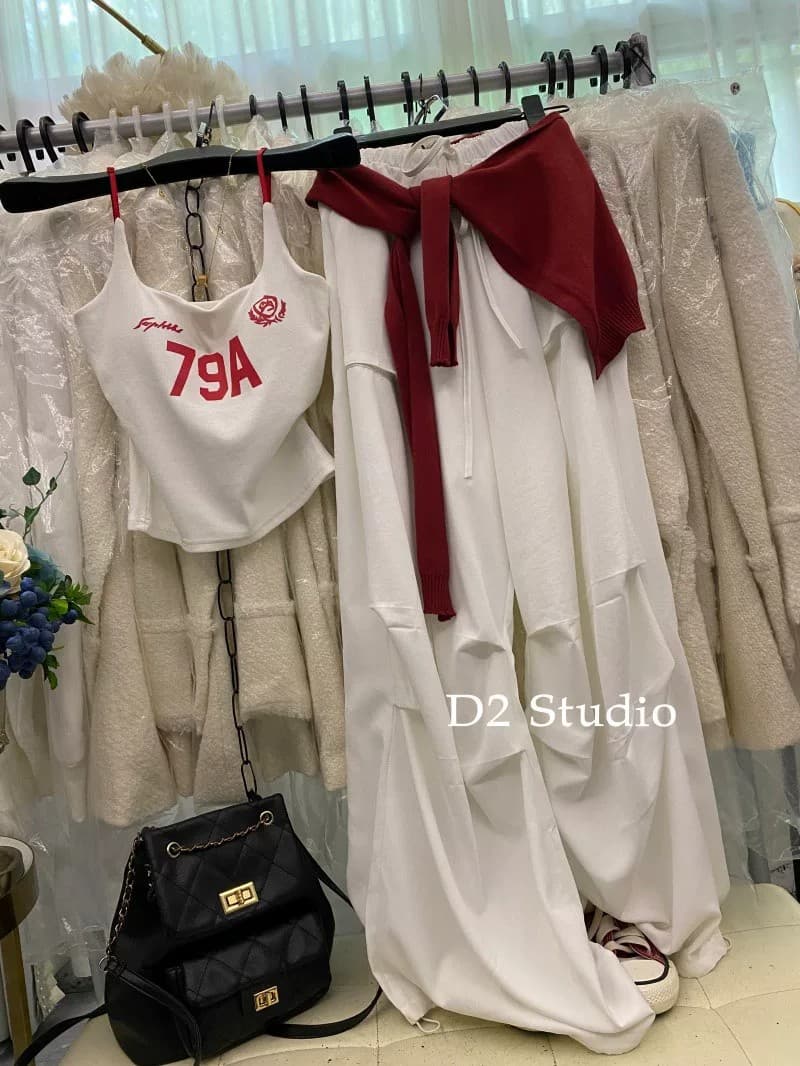 한 부서 느긋한 숫자 프린트 바람 캐미솔 와이드 레깅스 바지 여름 빛 요리 한 캐주얼 외국 가스 투피스 슈트 상세 이미지 16