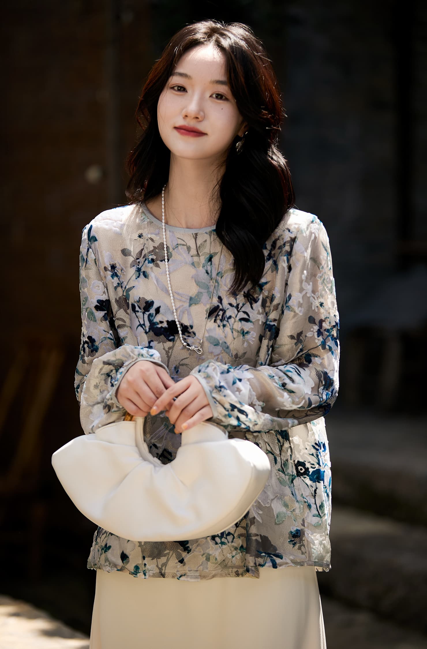 떨어지는 꽃 문자열 외부 비 골드 선 벨벳 썩은 꽃 실크 작은 셔츠 무거운 작업 루즈핏 라운드 넥 블라우스 맨위 여성 새로운 2026 상세 이미지 18