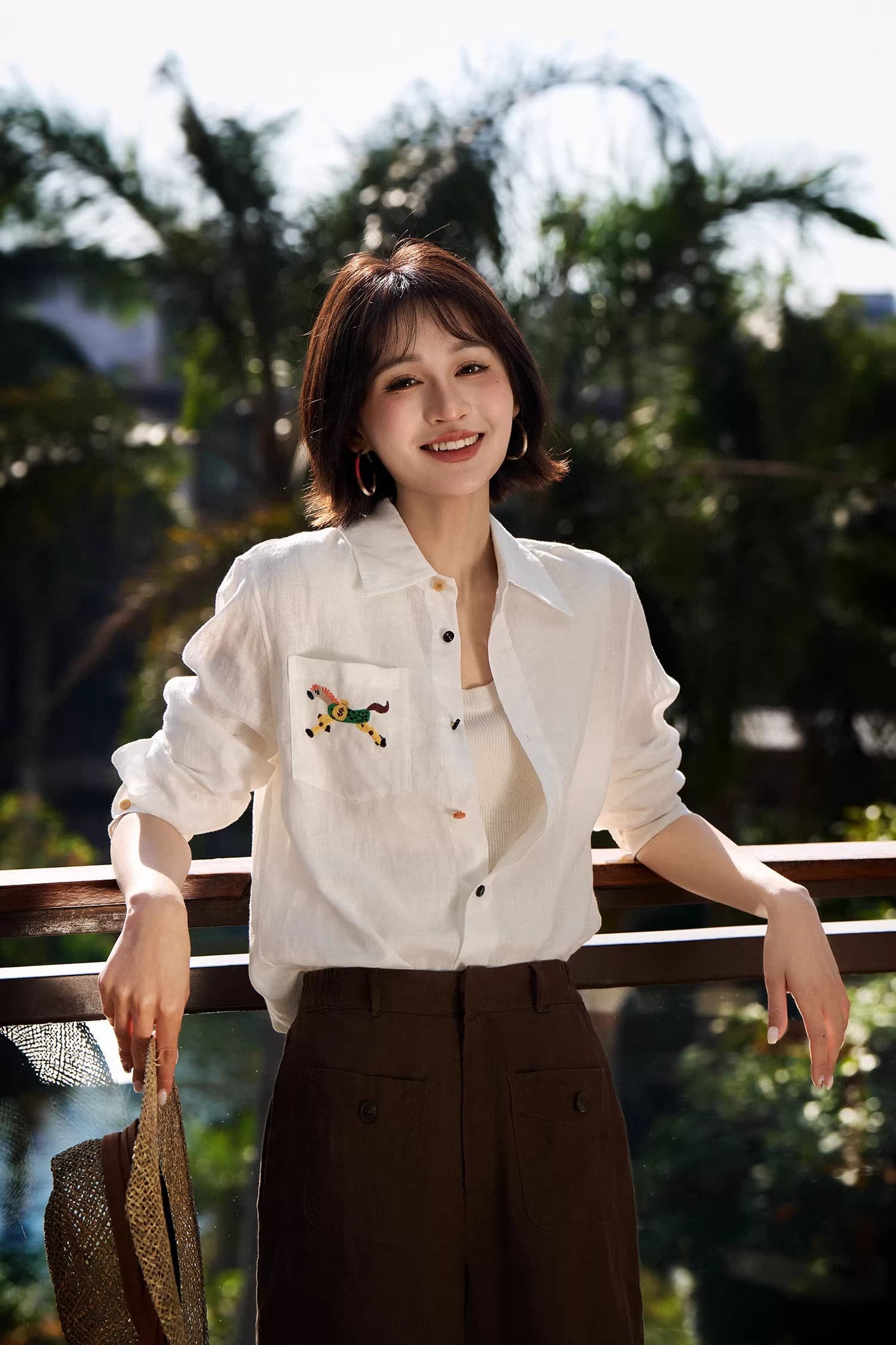 아름 다운 ~ 중 것들 오래된 돈 바람 아마 셔츠 무지개 싱글 줄 버튼 작은 말 주머니 자수 셔츠 여성 2026 가을 새로운 상세 이미지 17