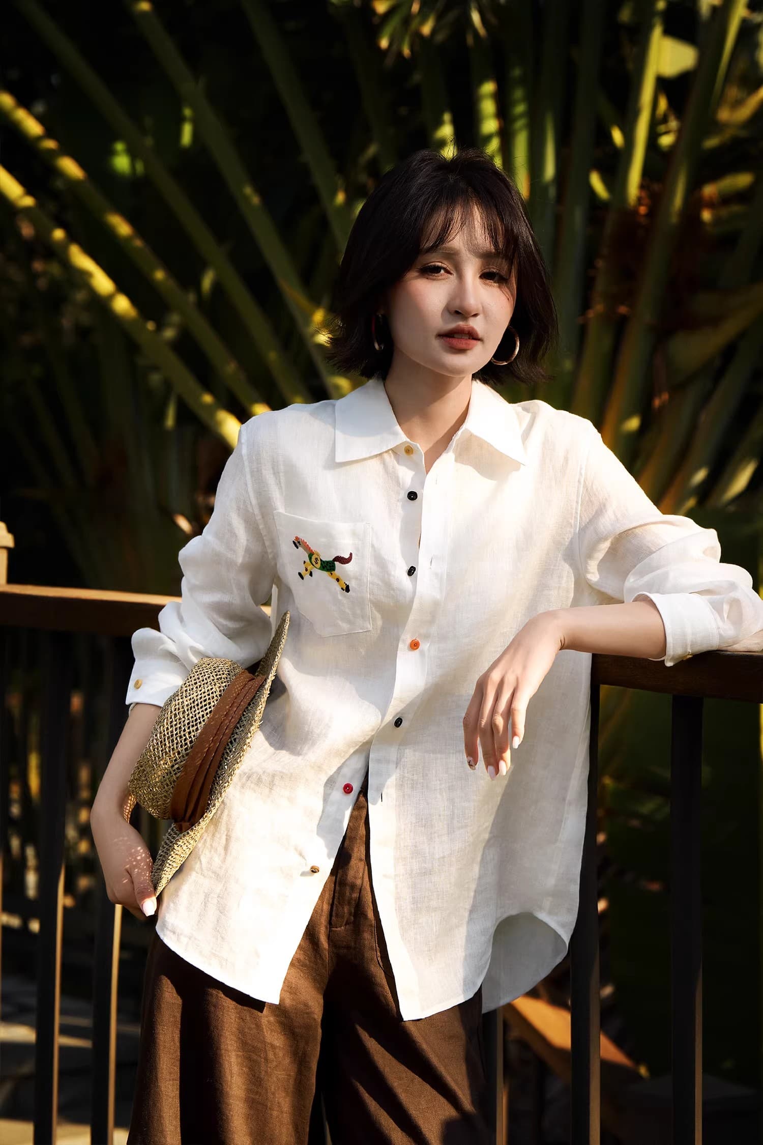 아름 다운 ~ 중 것들 오래된 돈 바람 아마 셔츠 무지개 싱글 줄 버튼 작은 말 주머니 자수 셔츠 여성 2026 가을 새로운 상세 이미지 20