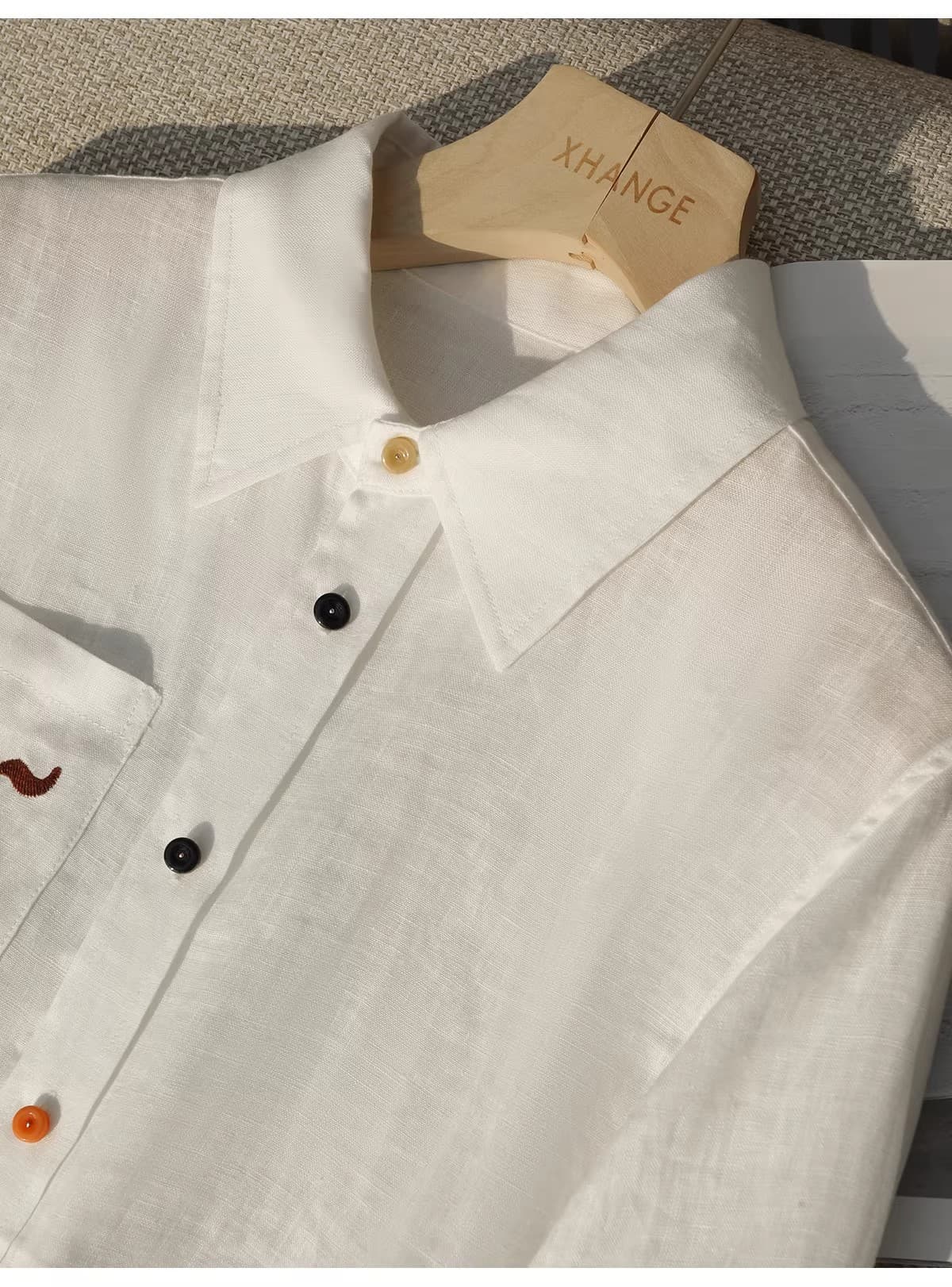 아름 다운 ~ 중 것들 오래된 돈 바람 아마 셔츠 무지개 싱글 줄 버튼 작은 말 주머니 자수 셔츠 여성 2026 가을 새로운 상세 이미지 26