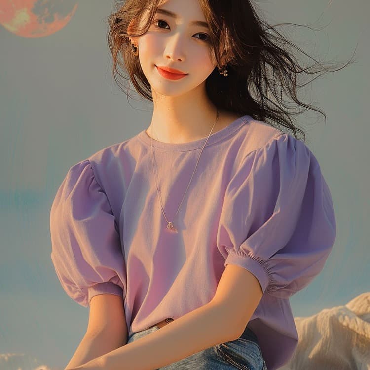 작은 샤넬 스타일 보라색 셔츠 2026 새로운 루즈핏 슬림해 보이는 한 부서 고유 한 Chic 아름다운 거품 소매 긍정적 인 어깨 의류 이미지 3