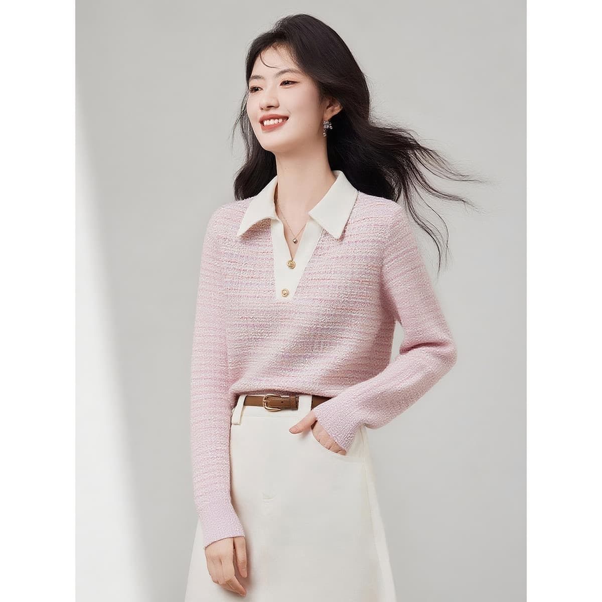 작은 샤넬 스타일 품격 폴로 칼라 반팔 티셔츠 여성 2026 년 가을 새로운 연령 감소 슬림해 보이는 출퇴근 다용도 맨위 상세 이미지 9