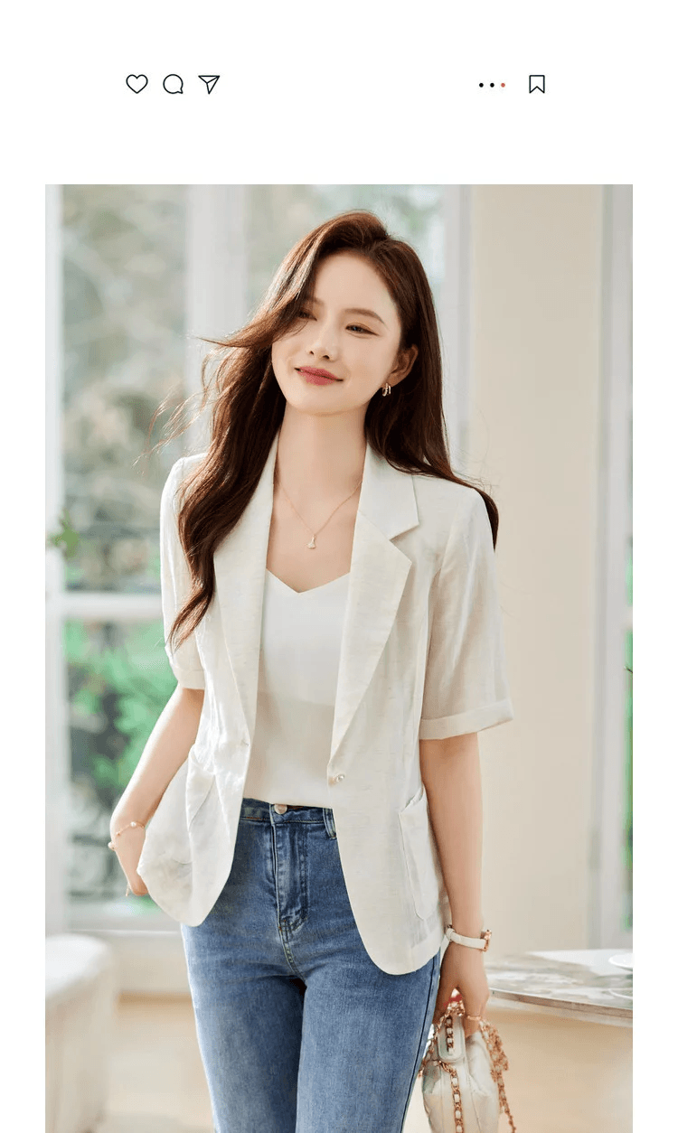 작은 샤넬 스타일 패션 맨위 포함 아마 26 년 봄 가을 미니멀리즘 허리 수축 햇빛 가리개 에어컨 셔츠 블레이저 상세 이미지 5