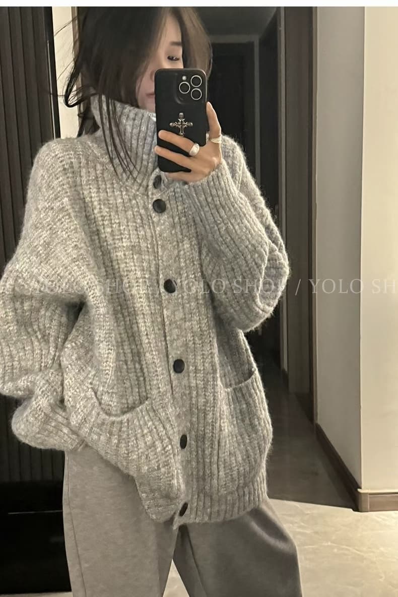 한 부서 레트로 터틀넥 스웨터 카디건 코트 스웨터 여자 가을 겨울 느긋한 새로운 고급 니트 니트 스웨터 맨위 이미지 3