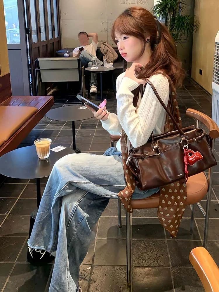 레트로 블루 작은 대중 디자인 하이웨이스트 넓은 다리 청바지 여성 봄 여름 루즈핏 슬림해 보이는 도루 센스 낫 스트레이트 바닥 청소 바지 상세 이미지 4
