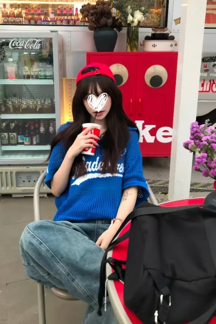 여름 작은 대중 디자인 센스 홀로우 아웃 메쉬 캐주얼 편안함 아메리칸 운동 바람 루즈핏 폴로 칼라 반팔 셔츠 파란색 트렌디 이미지 6