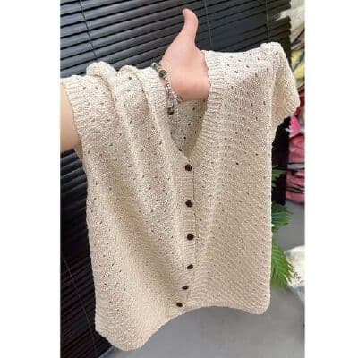 오래된 돈 바람 홀로우 아웃 니트 오픈 가디건 Feifei 소매 품격 고급 센스 루즈핏 다용도 여름 새로운 V넥 여성 셔츠 이미지 2