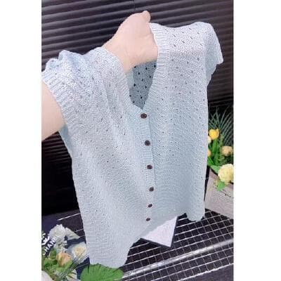 오래된 돈 바람 홀로우 아웃 니트 오픈 가디건 Feifei 소매 품격 고급 센스 루즈핏 다용도 여름 새로운 V넥 여성 셔츠