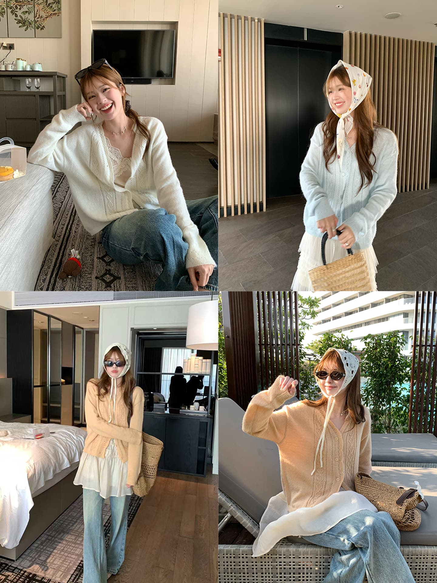 부드러운 바람 우유 화이트 V넥 트위스트 꽃 니트 오픈 가디건 여성 이른 가을 새로운 와이드 부드러운 찹쌀 출퇴근 바람 외부 잡아라. 의류 이미지 2