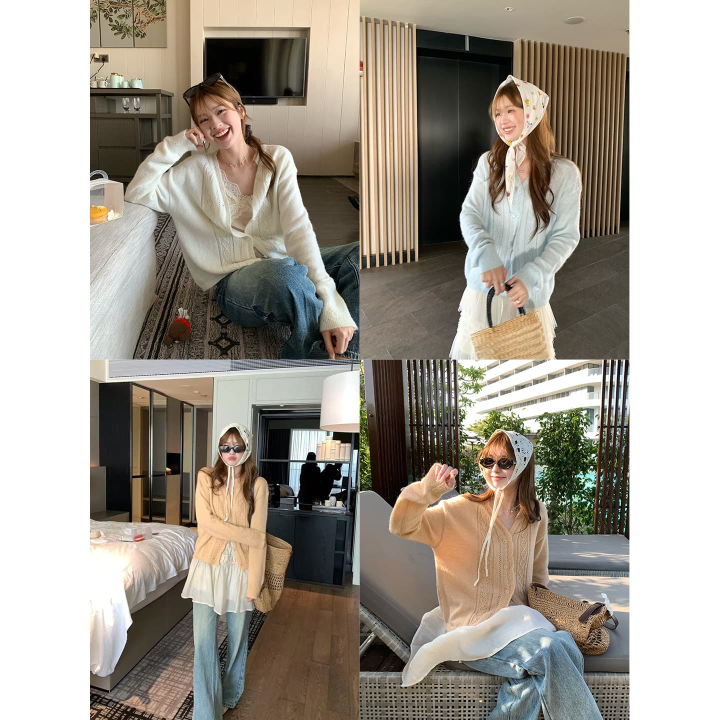 부드러운 바람 우유 화이트 V넥 트위스트 꽃 니트 오픈 가디건 여성 이른 가을 새로운 와이드 부드러운 찹쌀 출퇴근 바람 외부 잡아라. 의류 상세 이미지 1