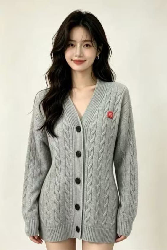 학원 레트로 스타일 V넥 꽈배기 니트 오픈 가디건 여성 가을 겨울 새로운 느긋한 루즈핏 작은 대중 긴팔 스웨터 코트 이미지 6