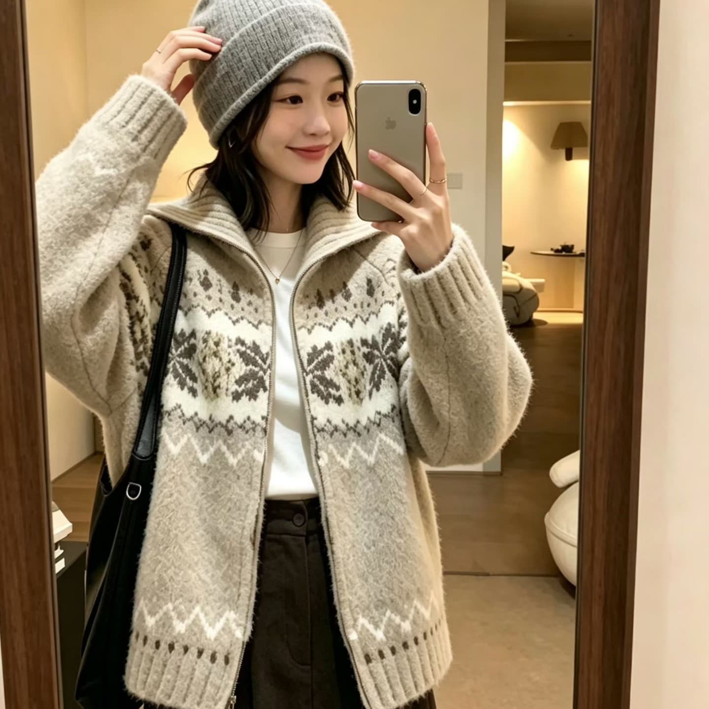 공정한 섬 자카드 지퍼 오픈 가디건 폴로 칼라 스웨터 가을 겨울 재킷 느긋한 레트로 루즈핏 니트 새로운 맨위 이미지 5