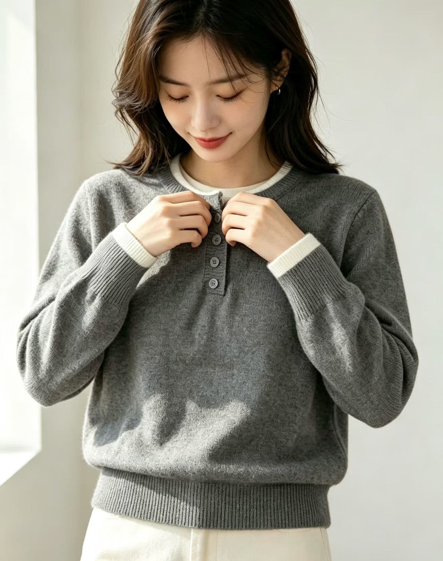 한 부서 패치워크 색상 헨리 칼라 페이크 레이어드 스웨터 여자 가을 겨울 새로운 루즈핏 두꺼운 니트 기본 셔츠 인사이드 잡아라. 의류 이미지 4