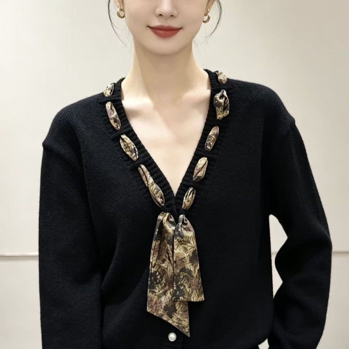 봄 가을 패션 스카프 니트 오픈 가디건 연령 감소 루즈핏 새로운 연령 감소 슬림해 보이는 연령 감소 긴팔 스웨터 코트 맨위 상세 이미지 4