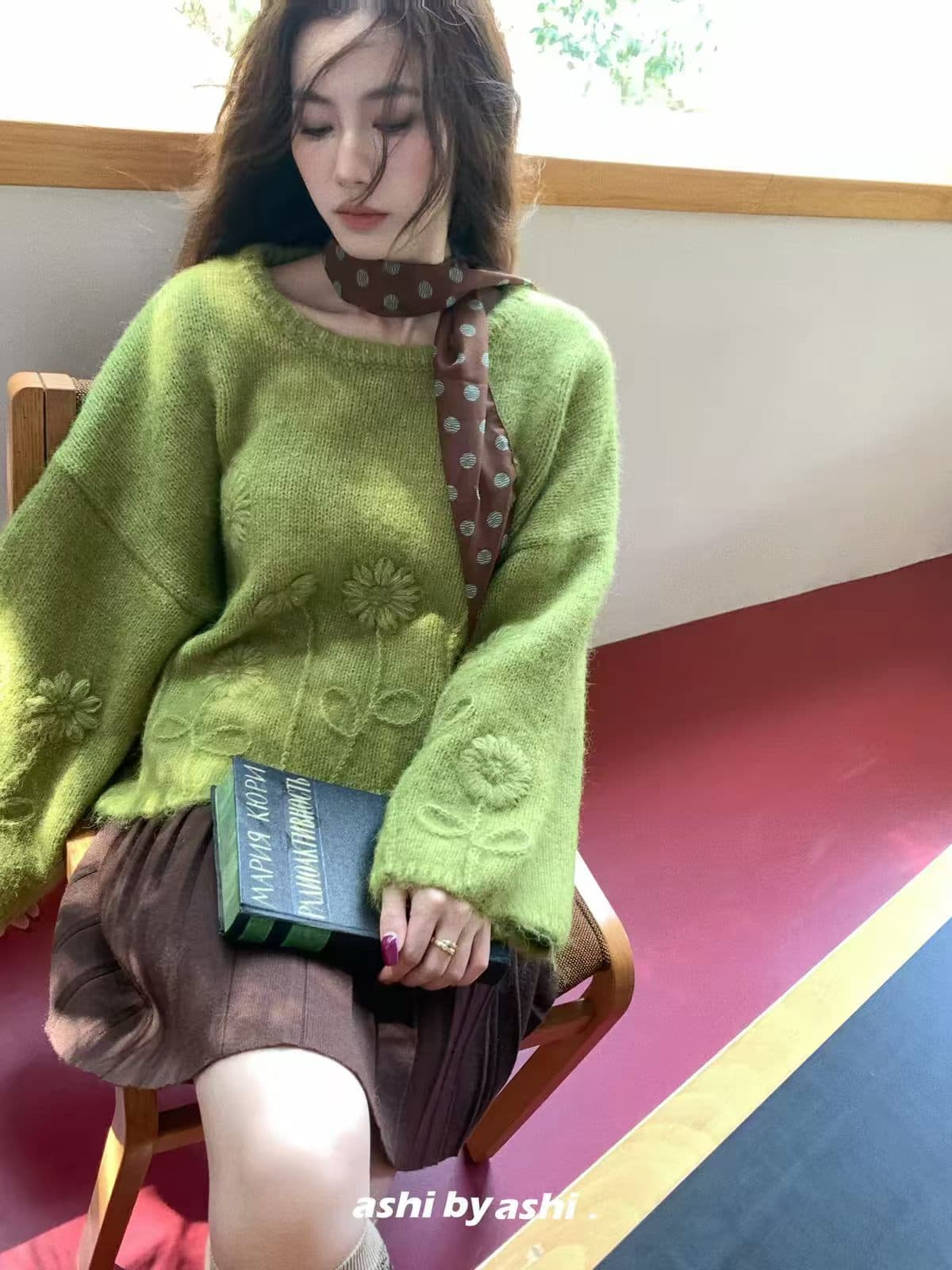 한 부서 느긋한 바람 라운드 넥 자수 니트 맨위 여성 가을 겨울 새로운 캐주얼 루즈핏 슬림해 보이는 연령 감소 풀오버 상세 이미지 6