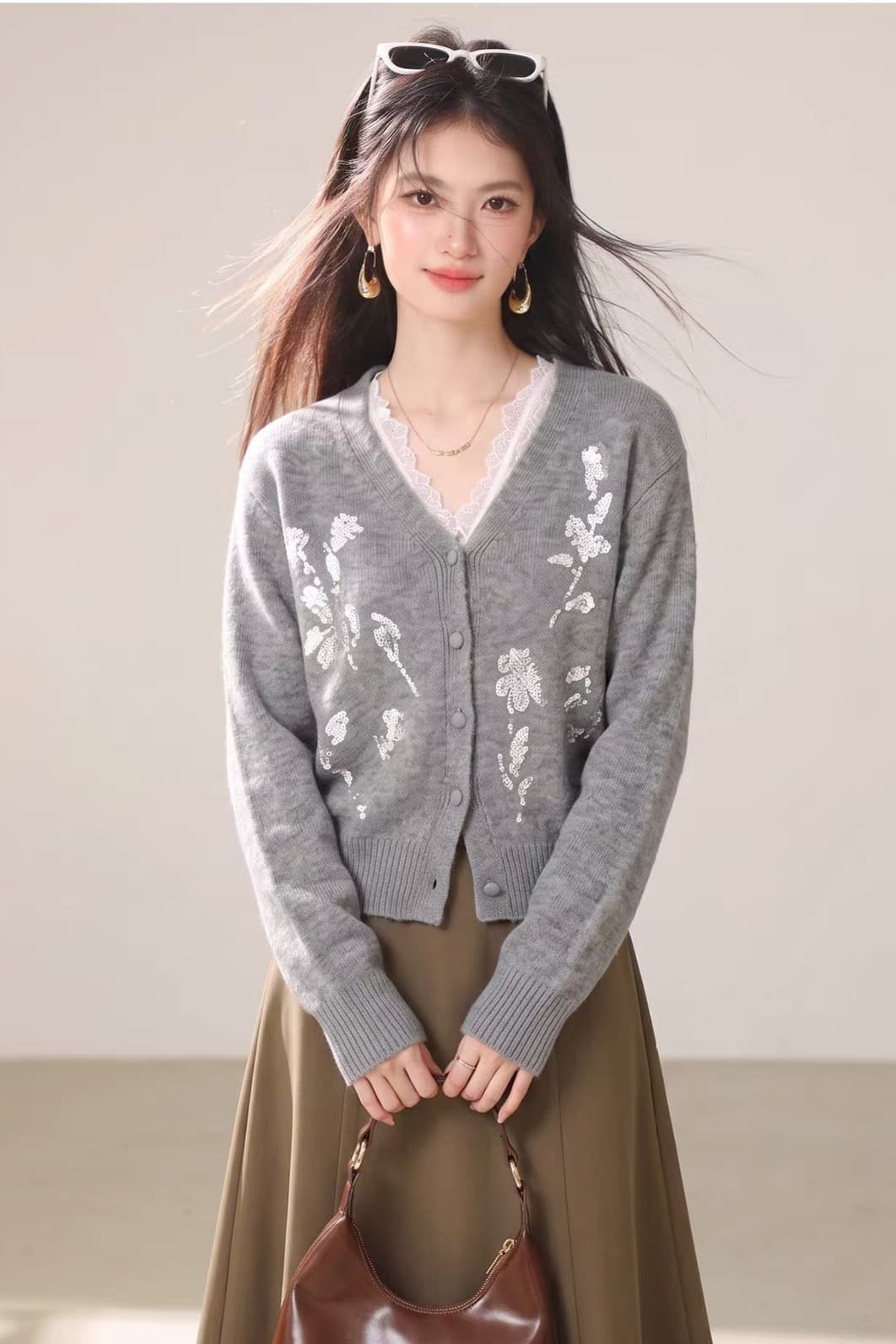 가을 겨울 새로운 달콤함 한국 스타일 스팽글 니트 오픈 가디건 디자인 센스 무거운 작업 느긋한 바람 맨위 고급 스웨터 코트 이미지 6
