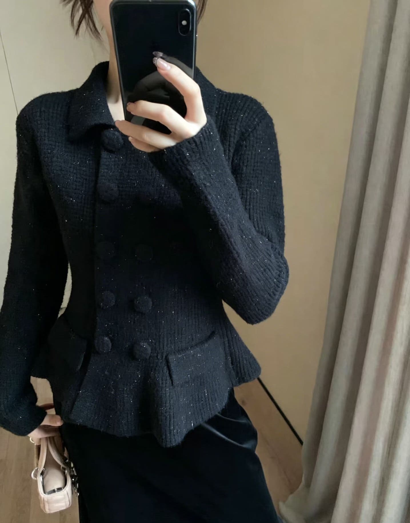 프랑스식 작은 샤넬 스타일 폴로 칼라 스웨터 오픈 가디건 여자 2026 새로운 가을 두꺼운 허리 수축 니트 재킷 맨위 상세 이미지 4