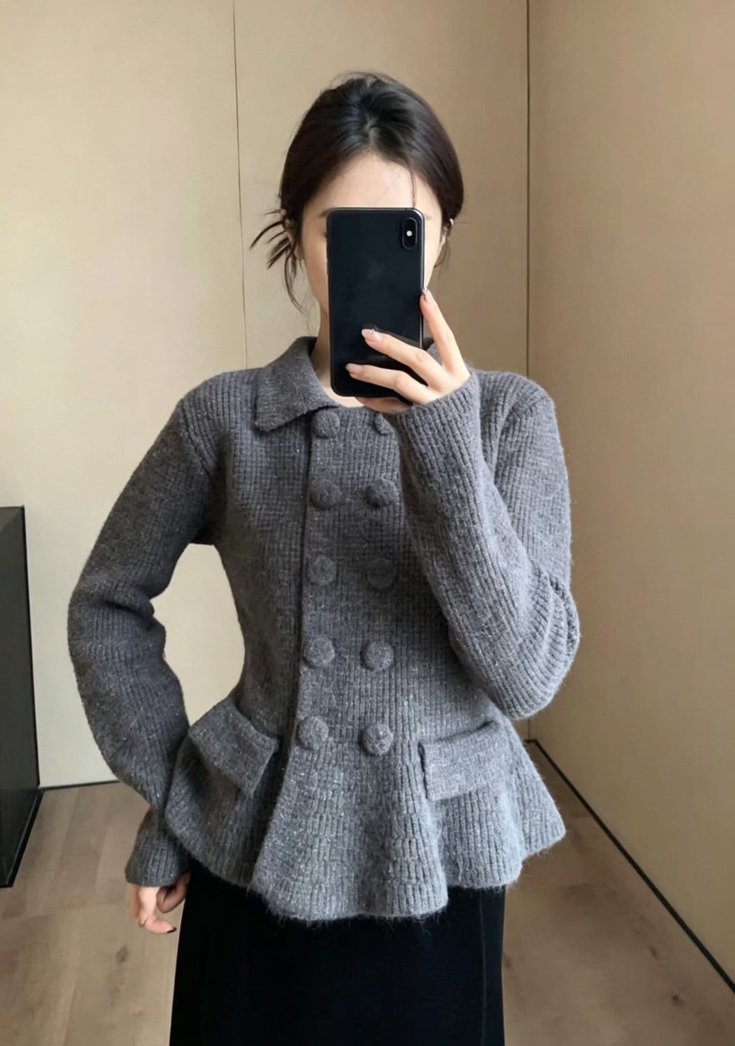 프랑스식 작은 샤넬 스타일 폴로 칼라 스웨터 오픈 가디건 여자 2026 새로운 가을 두꺼운 허리 수축 니트 재킷 맨위 상세 이미지 7