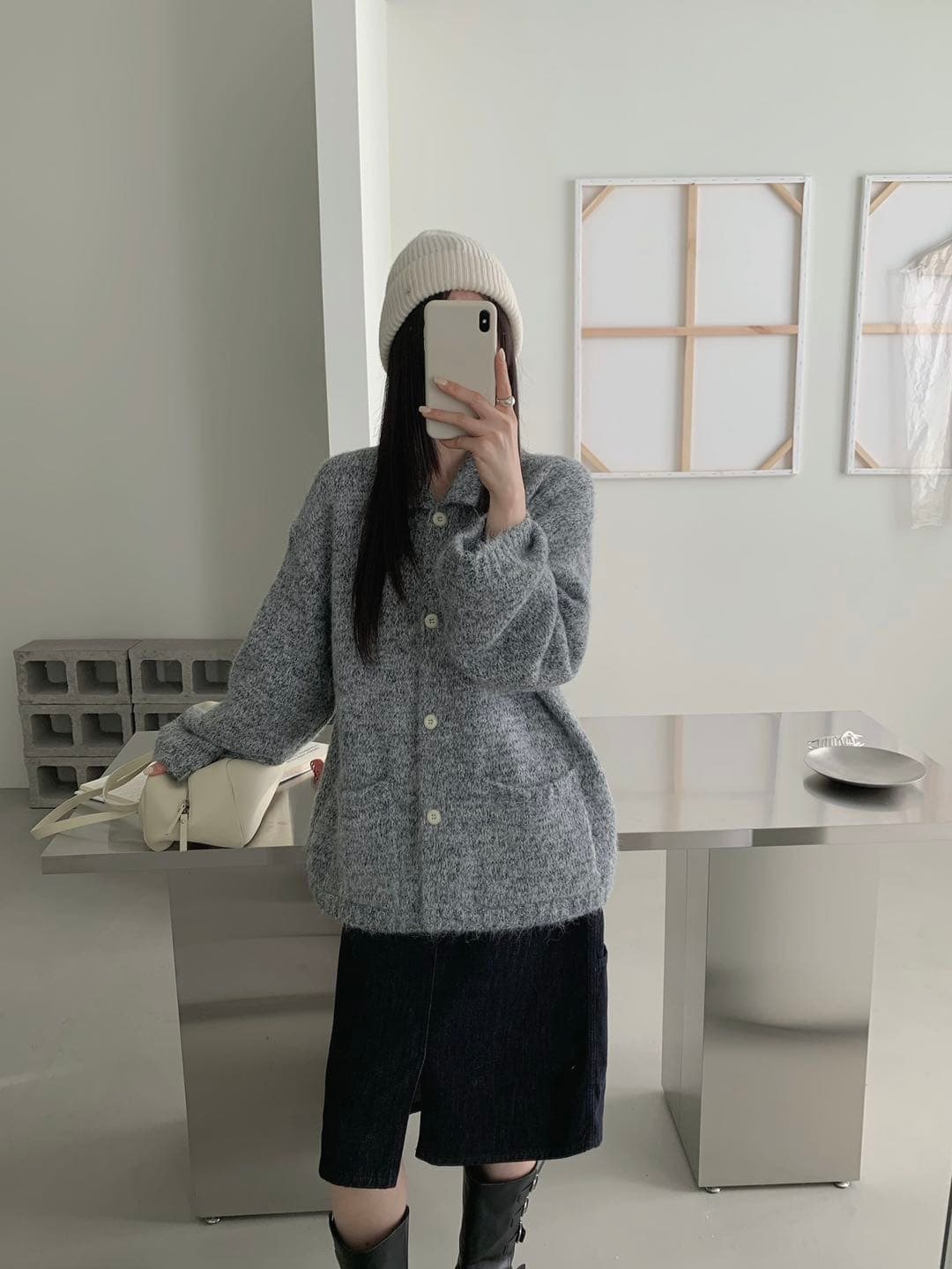 한 부서 레트로 폴로 칼라 싱글 줄 버튼 니트 오픈 가디건 여성 가을 겨울철 부드러운 찹쌀 더블 주머니 프로 피부 센스 캐주얼 재킷 상세 이미지 20