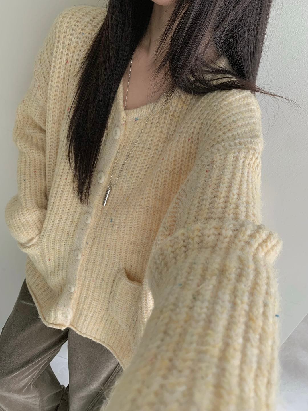 느긋한 바람 색상 실 더블 주머니 스웨터 니트 오픈 가디건 2026 가을 겨울 새로운 루즈핏 슬림해 보이는 니트 스웨터 맨위 여성 상세 이미지 11
