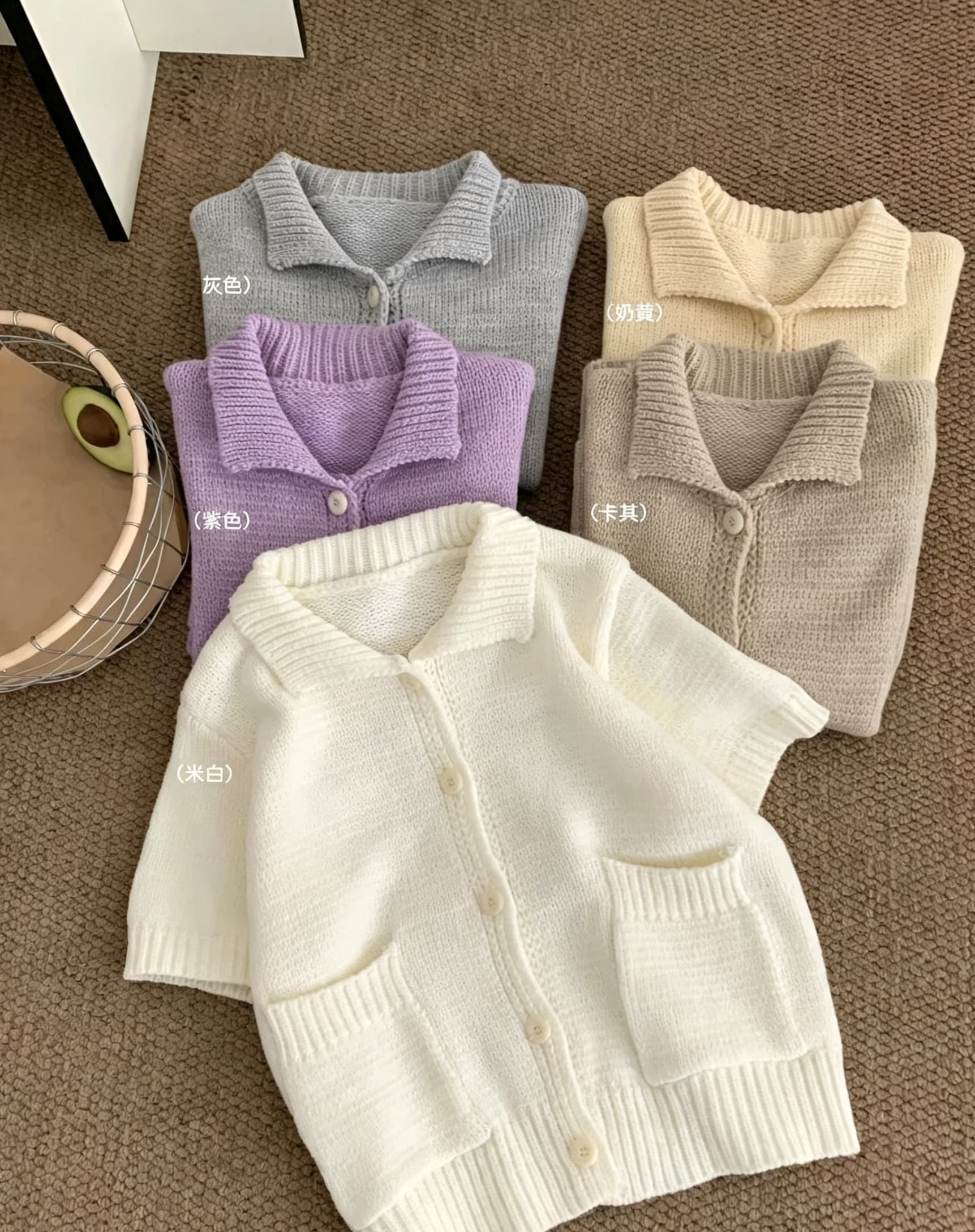 한 부서 부드러운 POLO 칼라 반팔 니트 오픈 가디건 여성 가을 더블 주머니 단색 스웨터 베스트 스택 착용 맨위 상세 이미지 1
