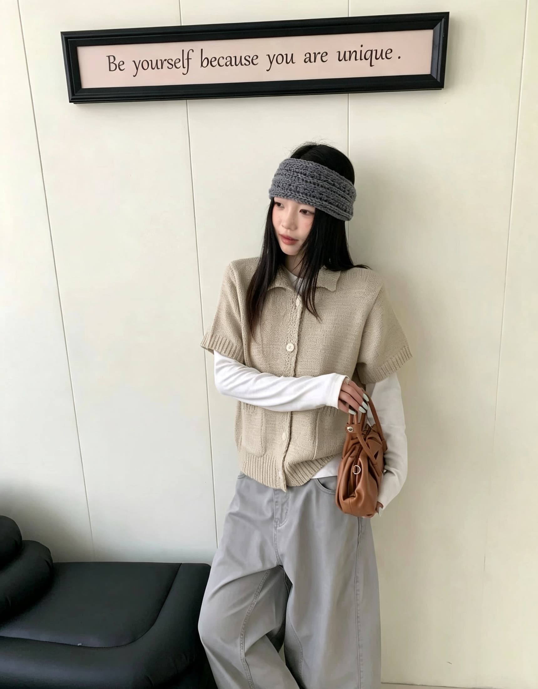 한 부서 부드러운 POLO 칼라 반팔 니트 오픈 가디건 여성 가을 더블 주머니 단색 스웨터 베스트 스택 착용 맨위 상세 이미지 3