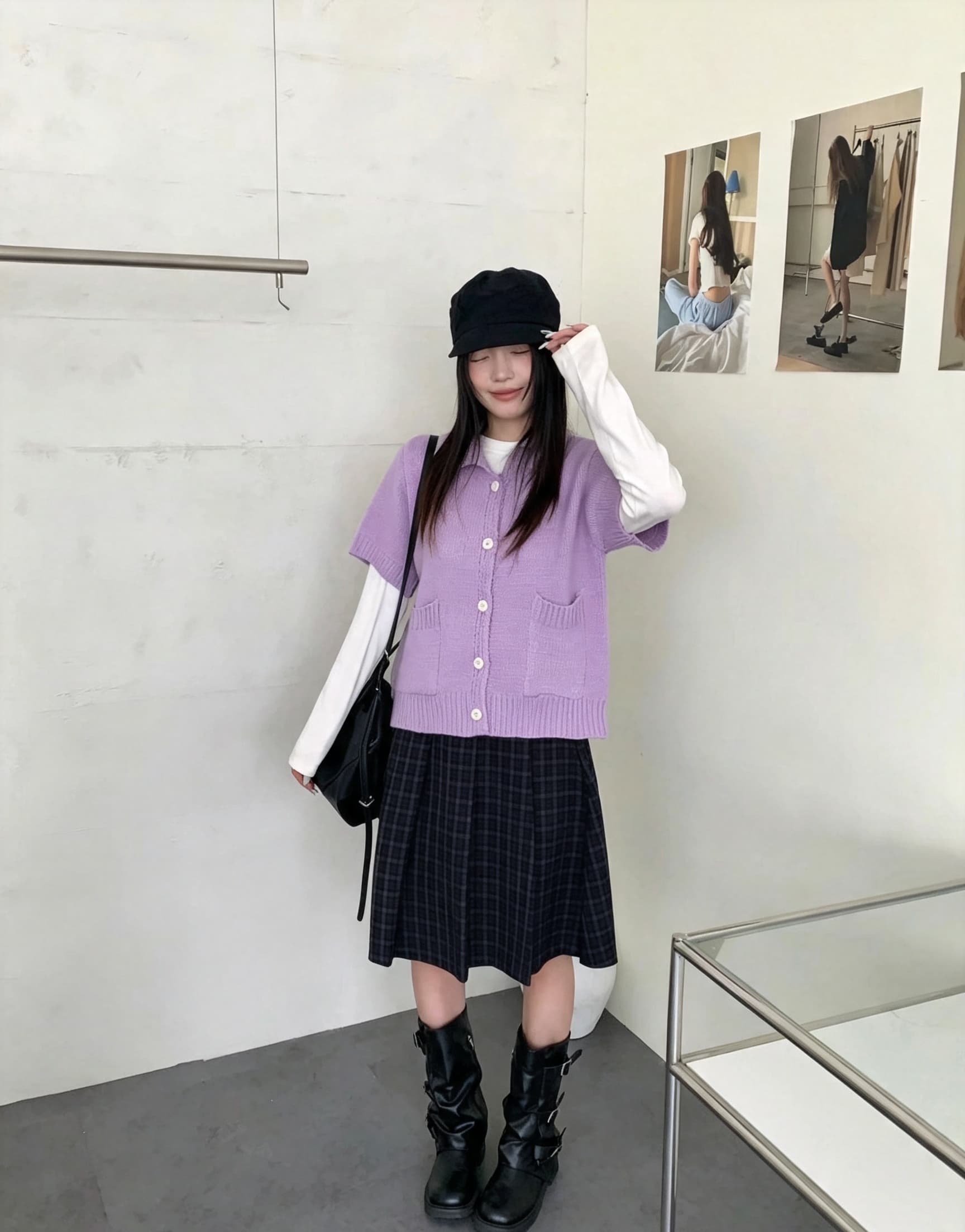 한 부서 부드러운 POLO 칼라 반팔 니트 오픈 가디건 여성 가을 더블 주머니 단색 스웨터 베스트 스택 착용 맨위 상세 이미지 5