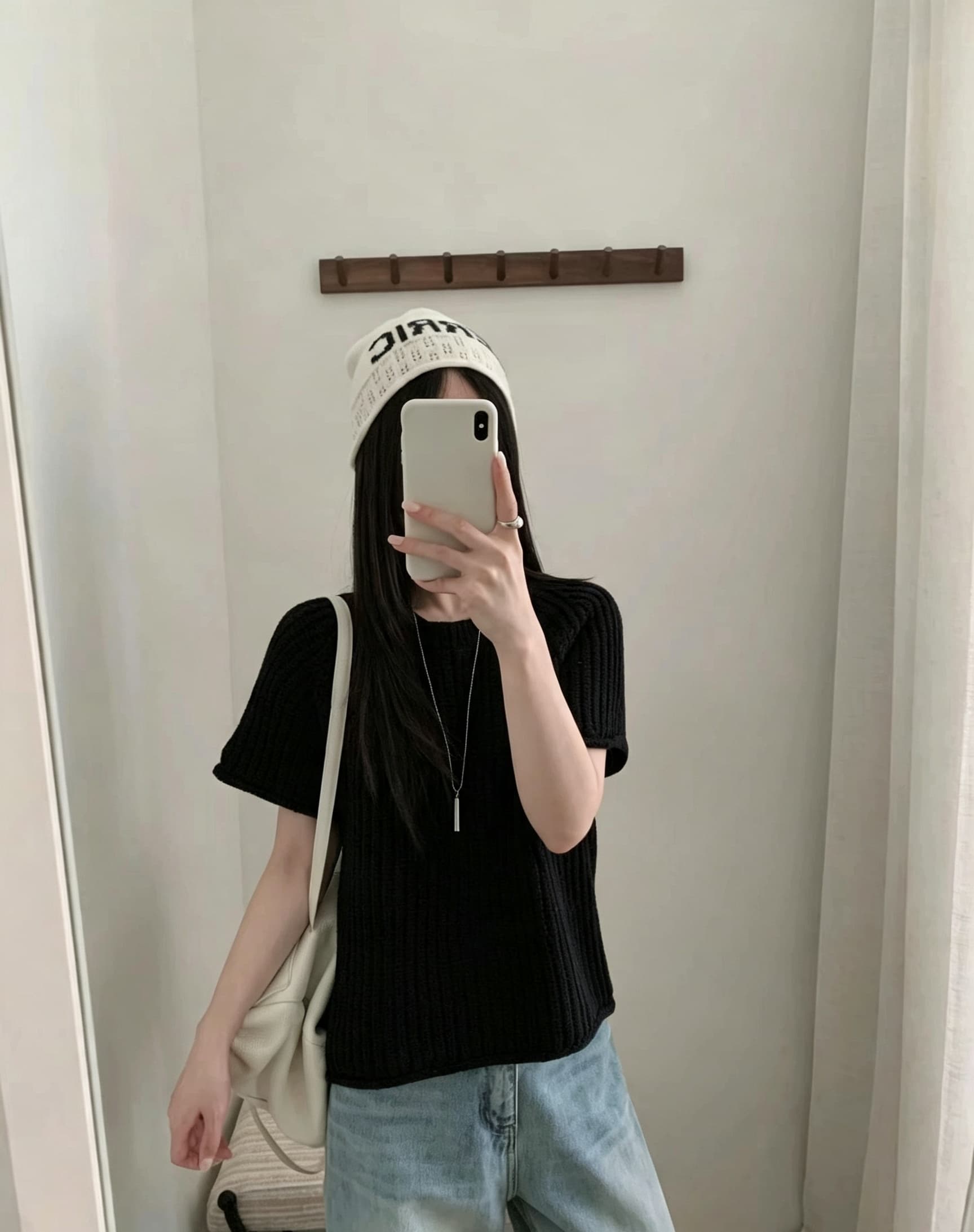 한 부서 뒤로 알파벳 자수 반팔 니트 스웨터 여성 봄 가을 거친 구덩이 기사 라운드 넥 볼륨 측면 쇼트 스타일 부드러운 찹쌀 맨위 상세 이미지 7