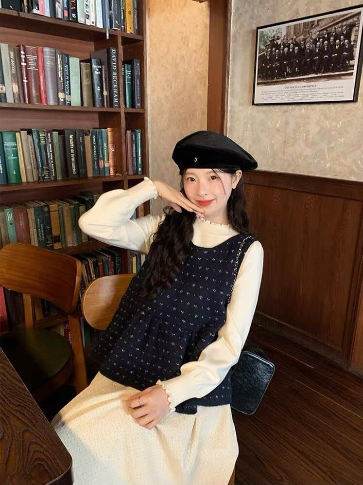 한 부서 하트 꽃무늬 라운드 넥 민소매 베스트 니트 스웨터 여성 봄 가을 새로운 달콤함 연령 감소 스택 착용 조끼 맨위 상세 이미지 8