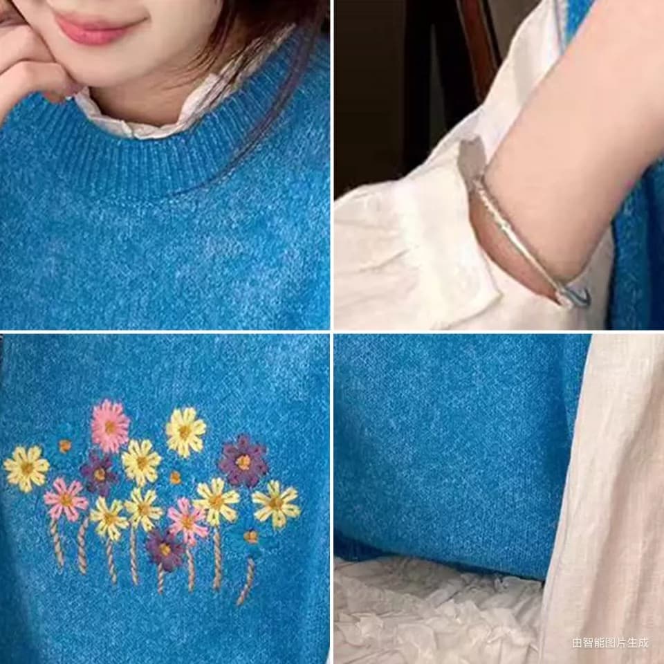 한 부서 달콤함 자수 작은 꽃 라운드 넥 베스트 니트 스웨터 여성 봄 가을 새로운 스택 착용 어깨 조끼 맨위 트렌디 상세 이미지 13