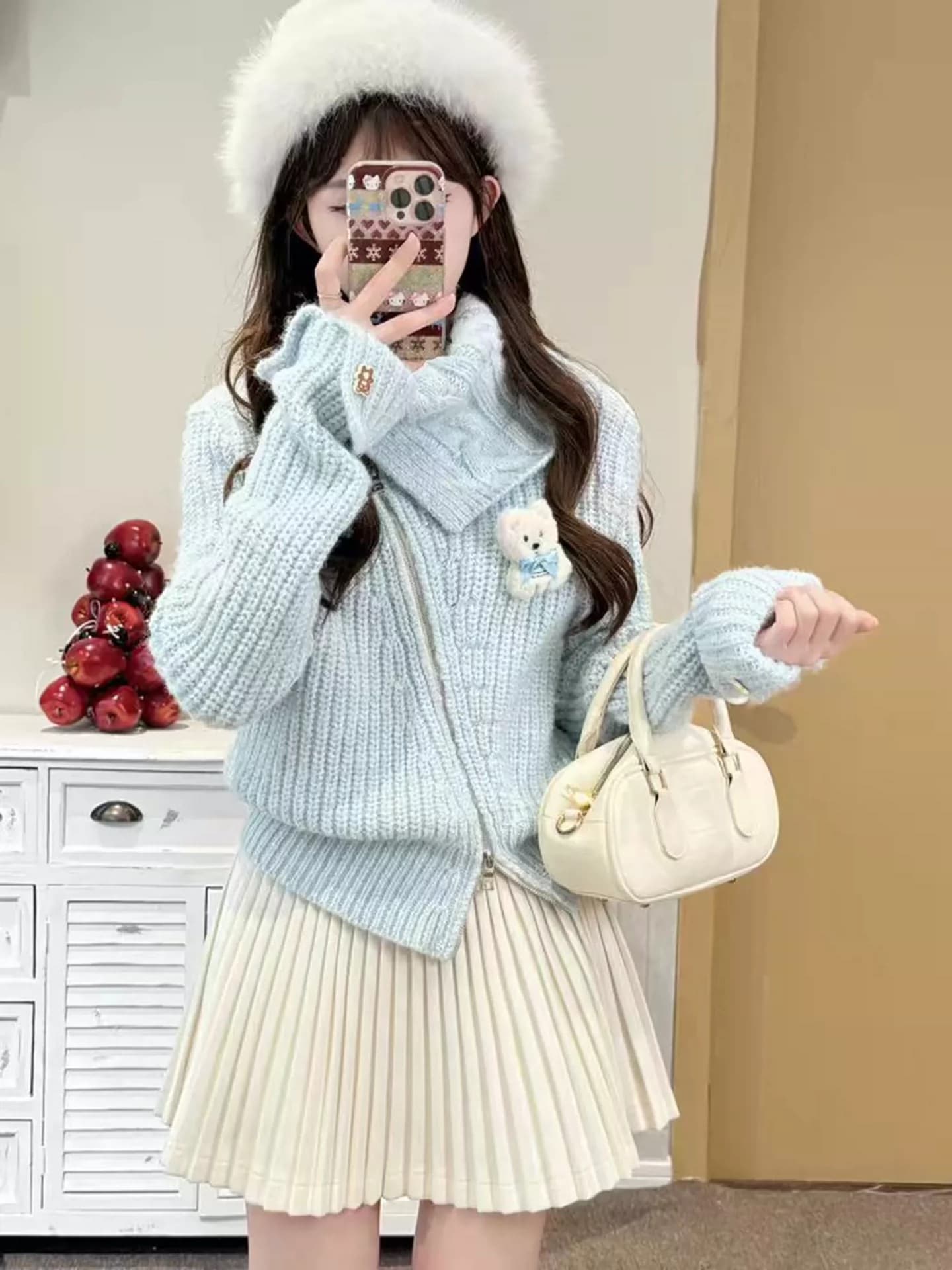 프랑스식 달콤한 스타일 불규칙 지퍼 반하이넥 니트 스웨터 여성 가을 겨울 새로운 부드러운 바람 연령 감소 다용도 재킷 상세 이미지 4