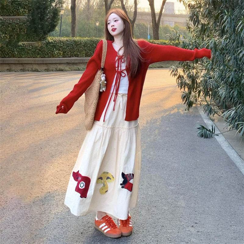 한 부서 부드러운 달콤함 착용 가져 가라. 작은 키 빨간색 오픈 가디건 숄 스웨터 여자 학생 이른 가을 외부 가져 가라. 스트랩 맨위 상세 이미지 1