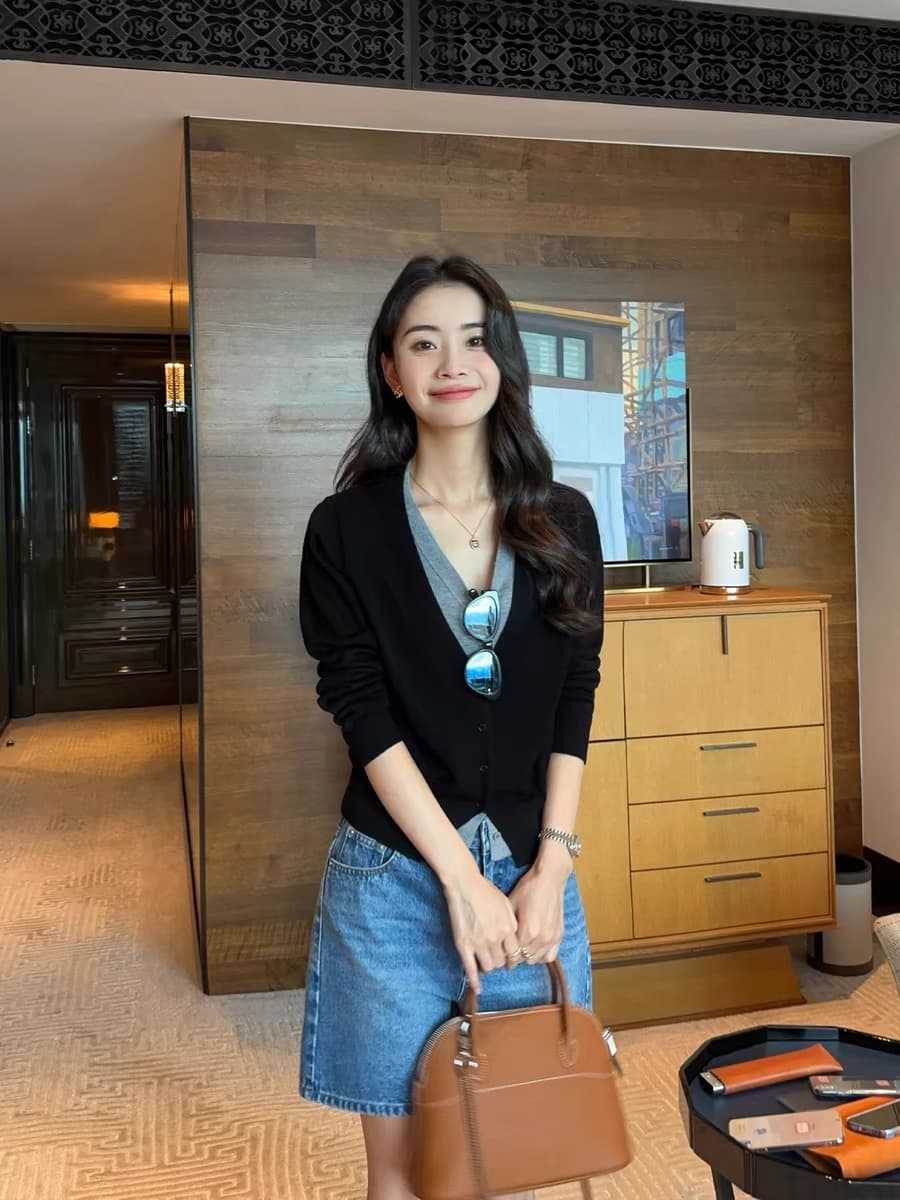 가을 섹션 약화 된 카디건 V넥 페이크 레이어드 니트 오픈 가디건 여성 루즈핏 품격 얇은 스타일 외부 잡아라. 외투 상세 이미지 18