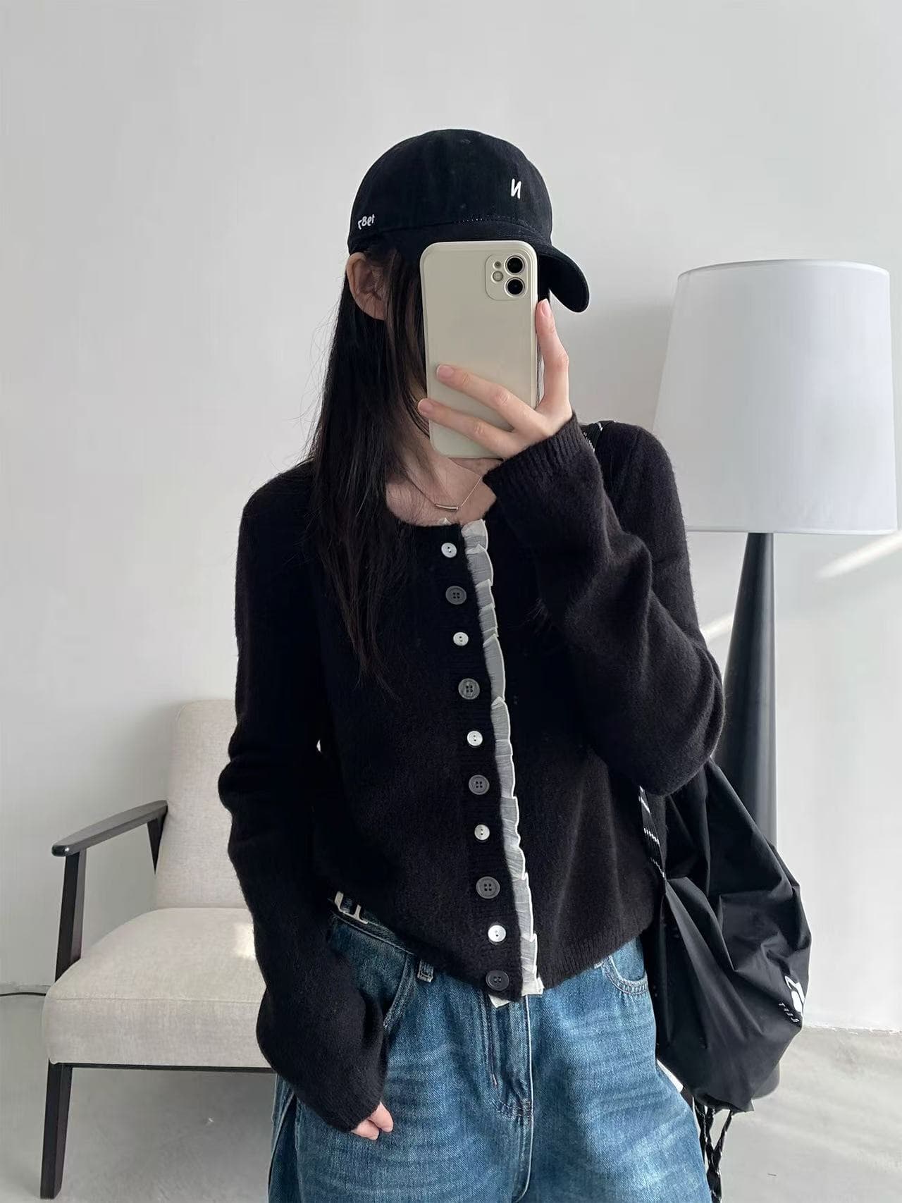 레트로 레이스 패치워크 디자인 센스 스웨터 오픈 가디건 여성 봄 가을 인사이드 가져 가라. 기본 셔츠 부드러운 찹쌀 품격 니트 재킷 상세 이미지 6