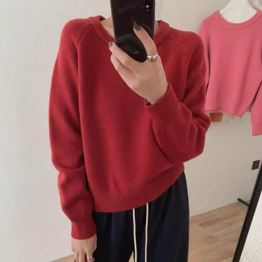 사탕 단색 한 부서 미니멀리즘 풀오버 니트 라운드 넥 맨위 기본 셔츠 새로운 루즈핏 느긋한 가을 겨울 스웨터 이미지 4