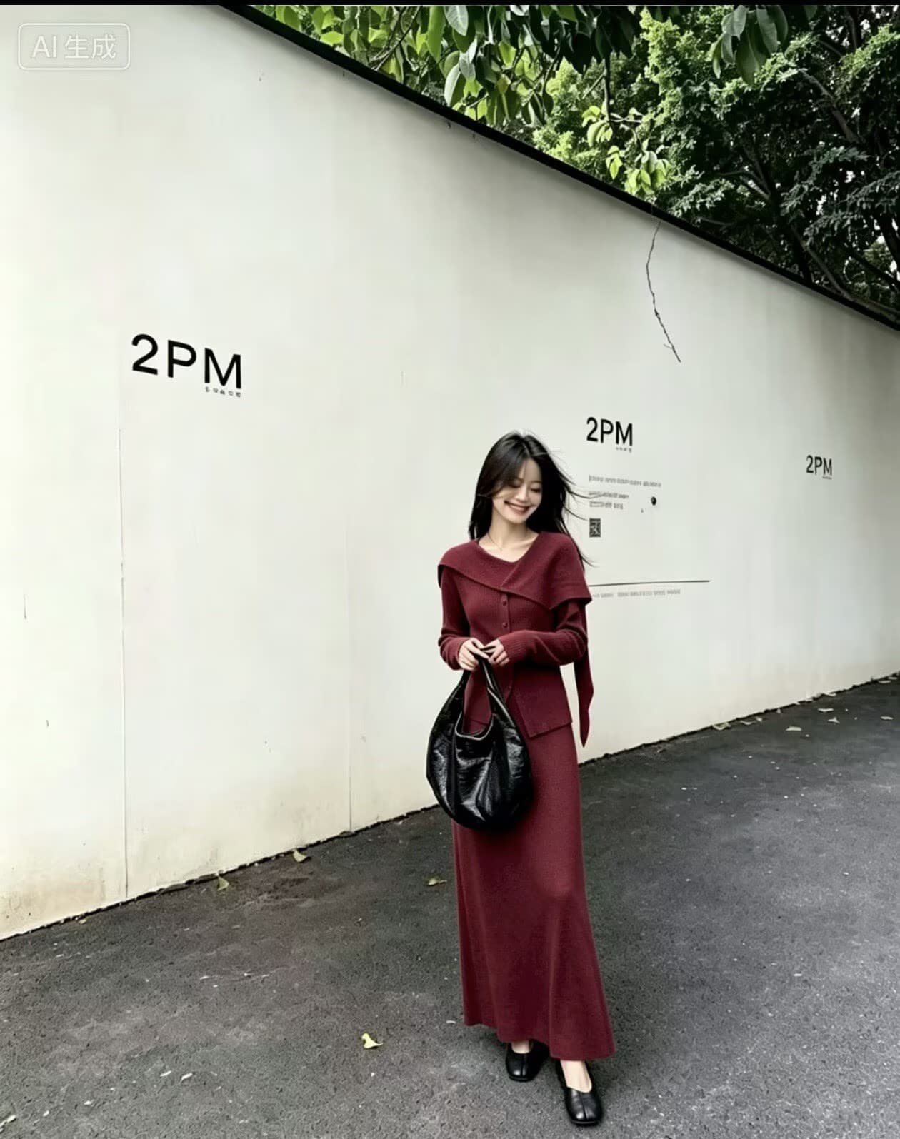 한 부서 오트밀 색상 망토 숄 인사이드 잡아라. 의류 가을 겨울 익스트림 제인 바람 주름 한 마디 니트 반신 치마 세트 상세 이미지 2
