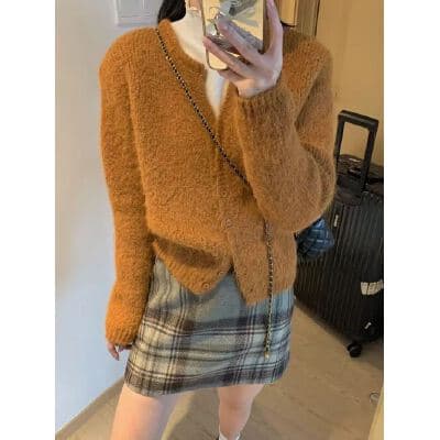 한국 스타일 레트로 오픈 가디건 스웨터 여성 코트 루즈핏 느긋한 슬림해 보이는 니트 스웨터 맨위 가을 겨울 새로운 연령 감소 문예 상세 이미지 5