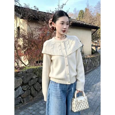 프랑스식 레트로 빨간색 숄 니트 오픈 가디건 여성 가을 겨울철 아름다운 자이언트 잘 생긴 스웨터 인사이드 가져 가라. 페이크 레이어드 맨위 상세 이미지 1
