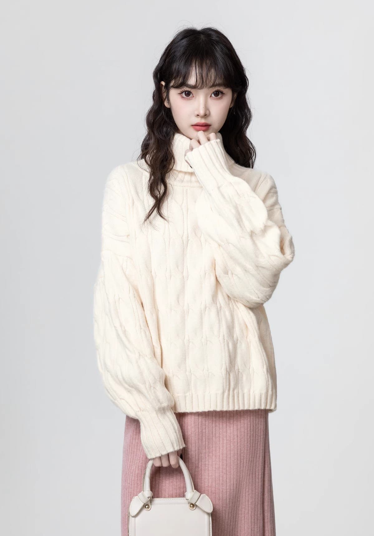 레트로 커피 색상 터틀넥 스웨터 여자 두꺼운 2026 가을 겨울 새로운 루즈핏 만나는 니트 스웨터 겨울 인사이드 잡아라. 의류 상세 이미지 6