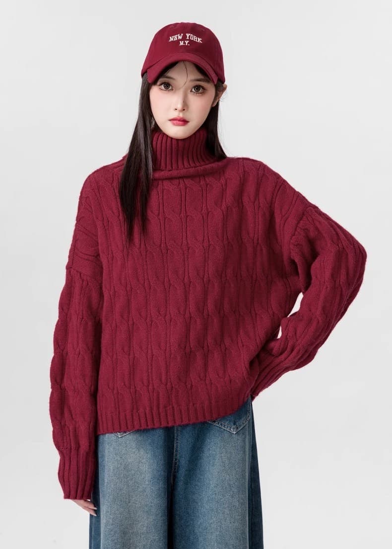 레트로 커피 색상 터틀넥 스웨터 여자 두꺼운 2026 가을 겨울 새로운 루즈핏 만나는 니트 스웨터 겨울 인사이드 잡아라. 의류 상세 이미지 8