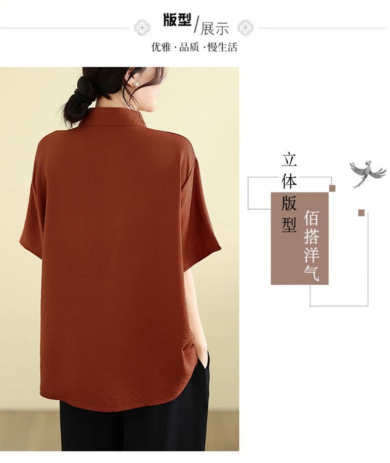 실사 면 린넨 지방 mm 빅 사이즈 자수 반팔 셔츠 여름 새로운 루즈핏 폴로 칼라 다용도 슬림해 보이는 캐주얼 셔츠 상세 이미지 4