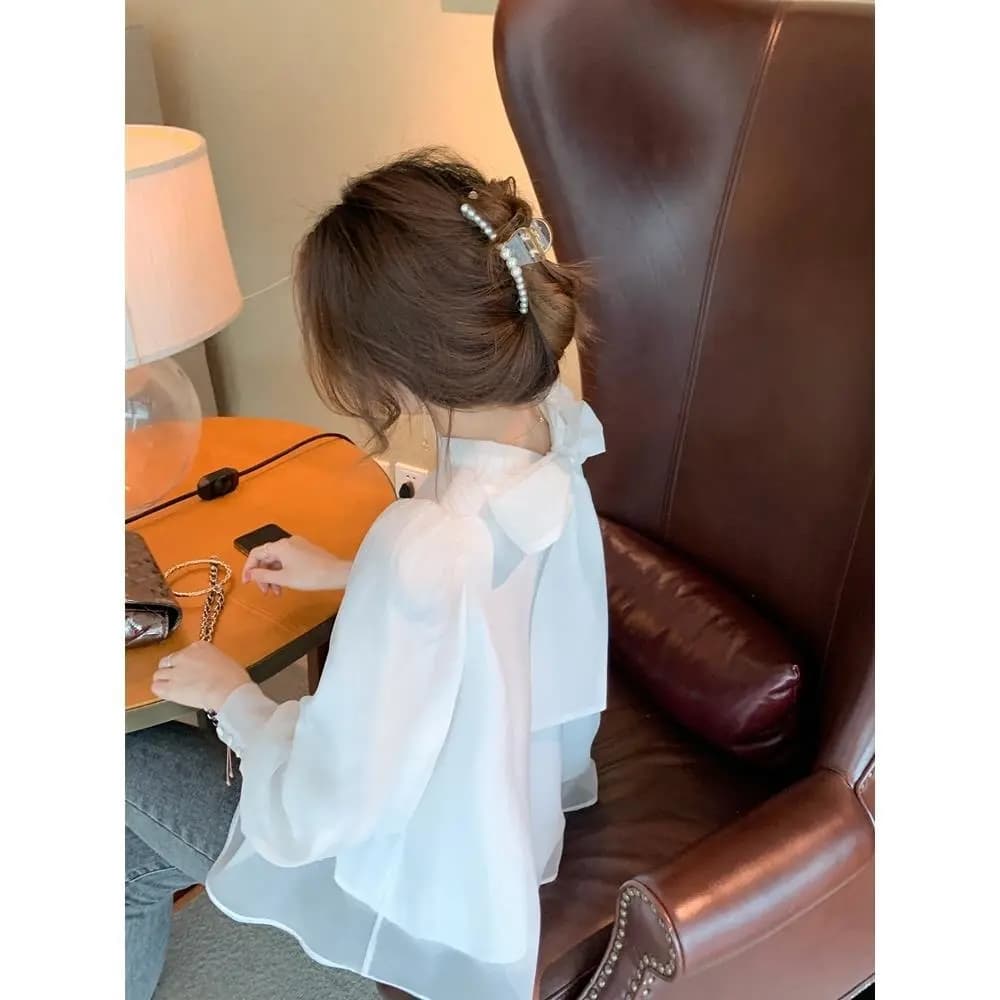 이른 가을 새로운 2026 년 한 부서 슈퍼 요정 품격 루즈핏 슬림해 보이는 표지 배 맨위 쉬폰 작은 셔츠 여성 고급 외국 가스 이미지 3