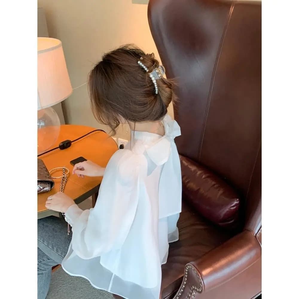 이른 가을 새로운 2026 년 한 부서 슈퍼 요정 품격 루즈핏 슬림해 보이는 표지 배 맨위 쉬폰 작은 셔츠 여성 고급 외국 가스 이미지 5