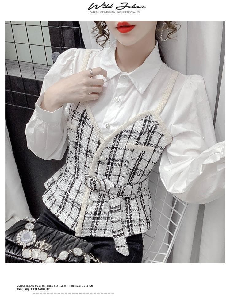 셔츠 패치워크 페이크 레이어드 프랑스식 맨위 2026 년 이른 가을 새로운 기본 셔츠 디자인 센스 작은 대중 인사이드 가져 가라. 여성 의류 상세 이미지 10