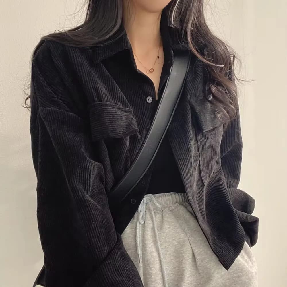 쇼트 스타일 재킷 새로운 레트로 오픈 가디건 미니멀리즘 한국 스타일 다용도 코듀로이 가을 겨울 셔츠 센스 작은 대중 Chic 맨위 이미지 4