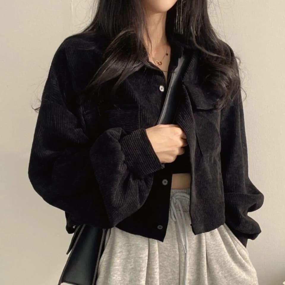 쇼트 스타일 재킷 새로운 레트로 오픈 가디건 미니멀리즘 한국 스타일 다용도 코듀로이 가을 겨울 셔츠 센스 작은 대중 Chic 맨위 상세 이미지 2