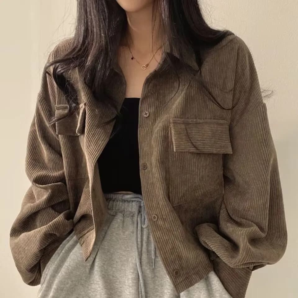 쇼트 스타일 재킷 새로운 레트로 오픈 가디건 미니멀리즘 한국 스타일 다용도 코듀로이 가을 겨울 셔츠 센스 작은 대중 Chic 맨위 상세 이미지 4